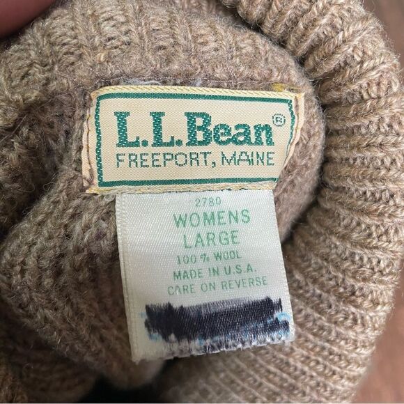 Vintage LL Bean Chunky Knit Zip Cardigan Wool Tan‎ Brown Size Large - Picture 4 of 7